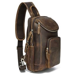 LANNSYNE Vintage Full Grain Leather Sling Bag