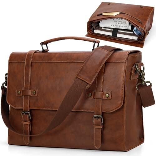 RAINSMORE 17" Vintage Leather Messenger Laptop Bag