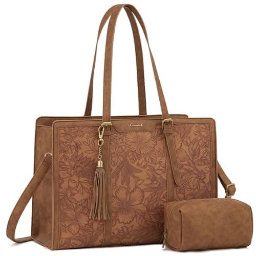 LOVEVOOK 15.6" Vintage Leather Laptop Work Tote