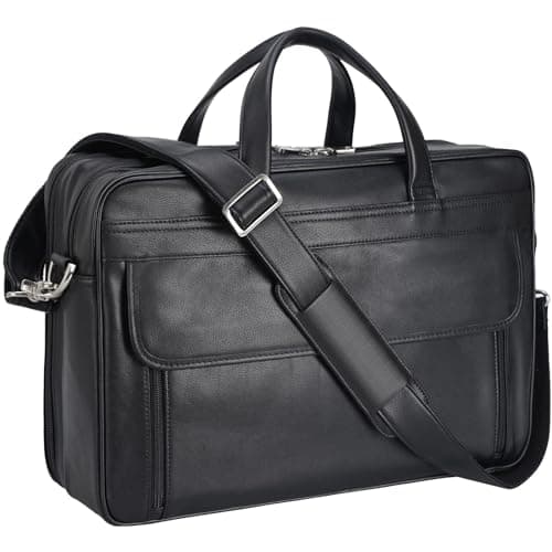 Masa Kawa Black Leather 17" Laptop Briefcase