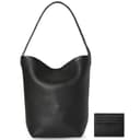 TRow Top-Grain Leather Bucket Shoulder Tote with Cotton Insert