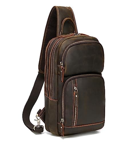 LANNSYNE Full Grain Cowhide Sling Bag (fits 12.9" iPad Pro)