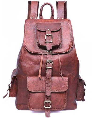DEKVIO Extra Large 20" Vintage Leather Rucksack