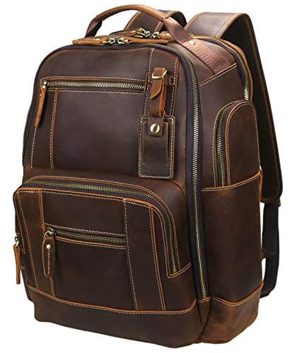 LANNSYNE Vintage Full Grain Leather 15.6" Rucksack (24L)