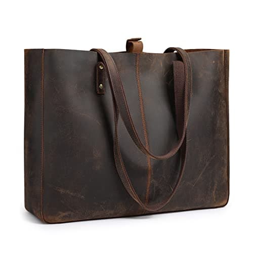 S-ZONE Genuine Leather Large Shoulder Work Tote